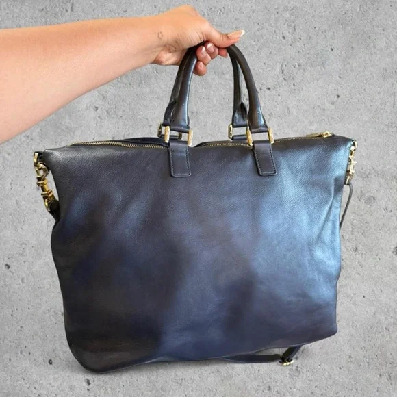 Tory Burch Navy Blue ‘Natalie’ Leather and Suede Satchel/Shoulder/Crossbody Bag - Picture 6 of 8